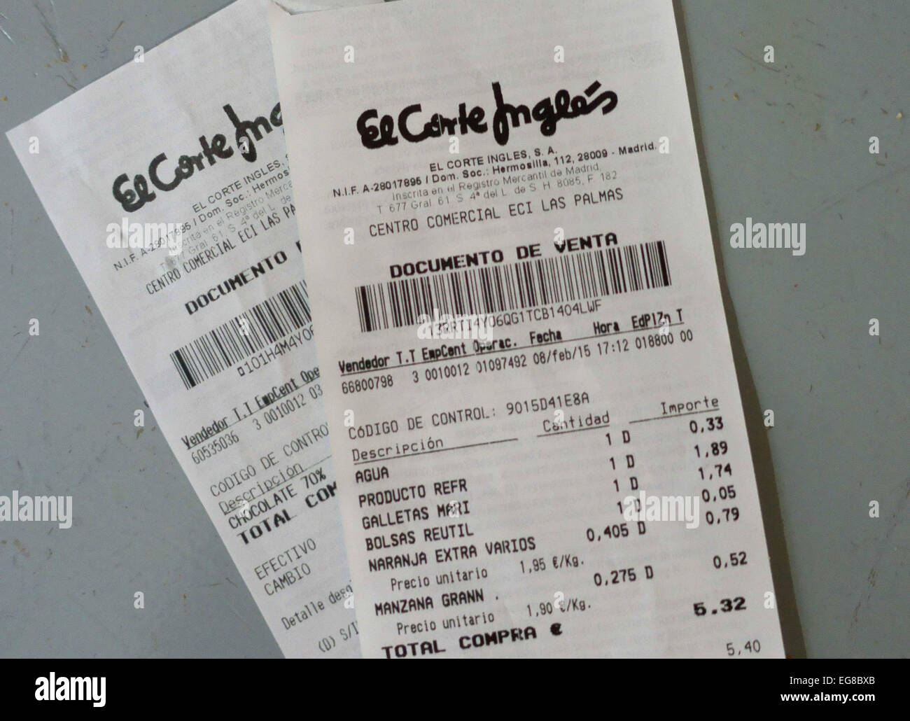 Le ricevute per lo shopping nei grandi magazzini El Corte Ingles, Gran Canaria, Spagna Foto Stock