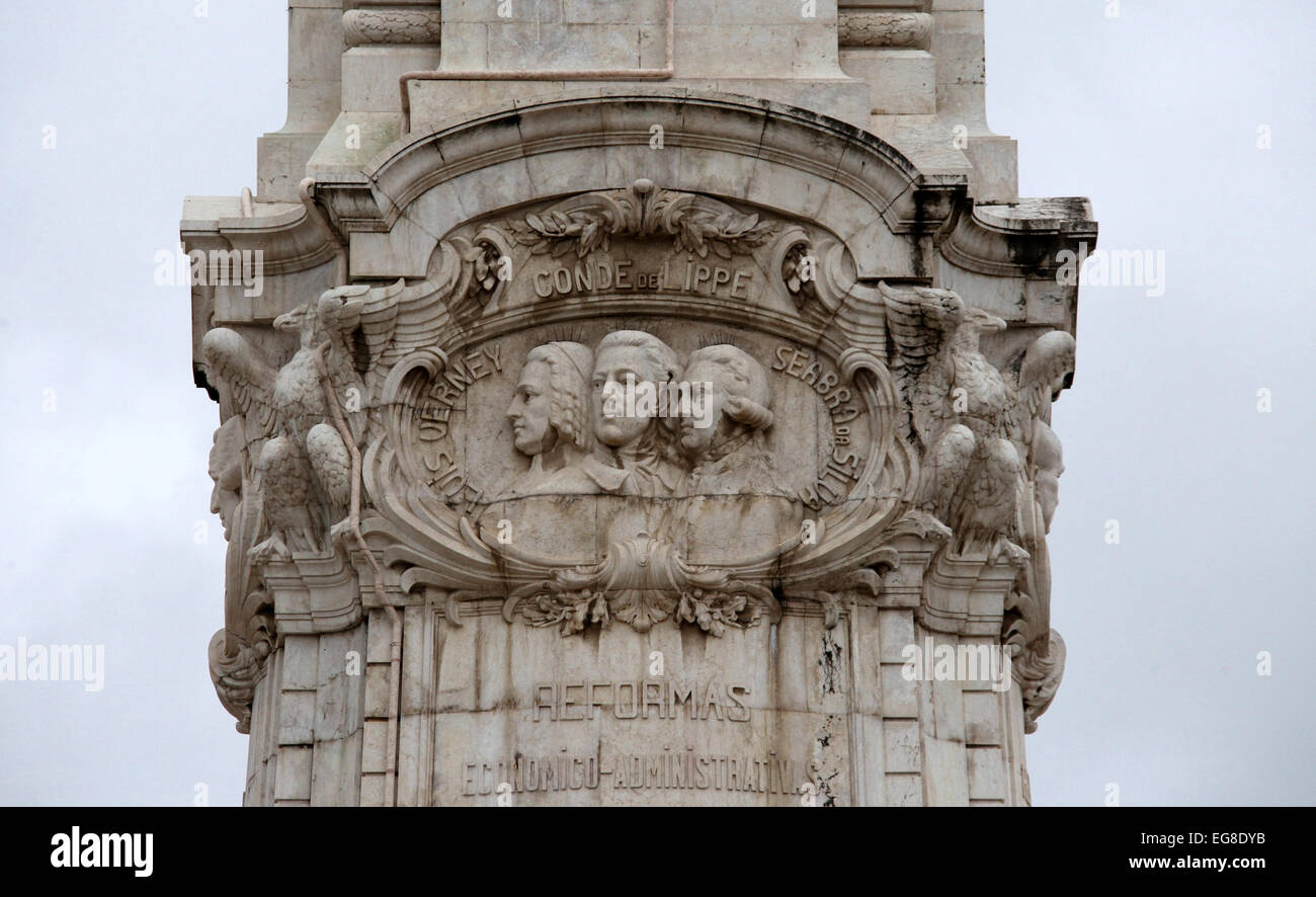 Dettaglio della colonna dedicata al Marchese di Pombal di Lisbona Foto Stock