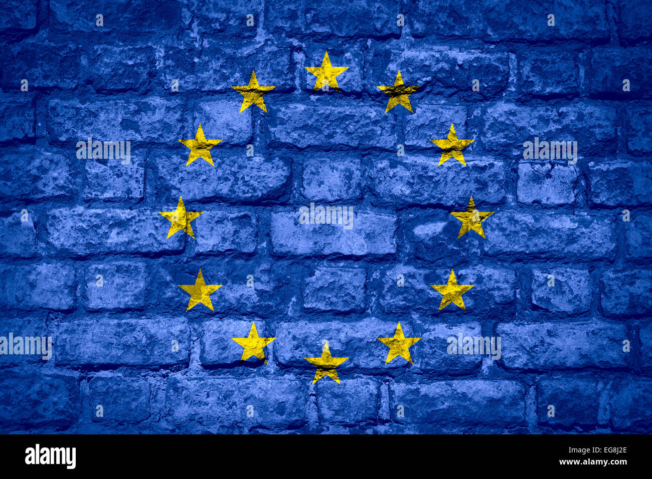 Bandiera della Unione Europea o banner sulla texture di mattoni Foto Stock