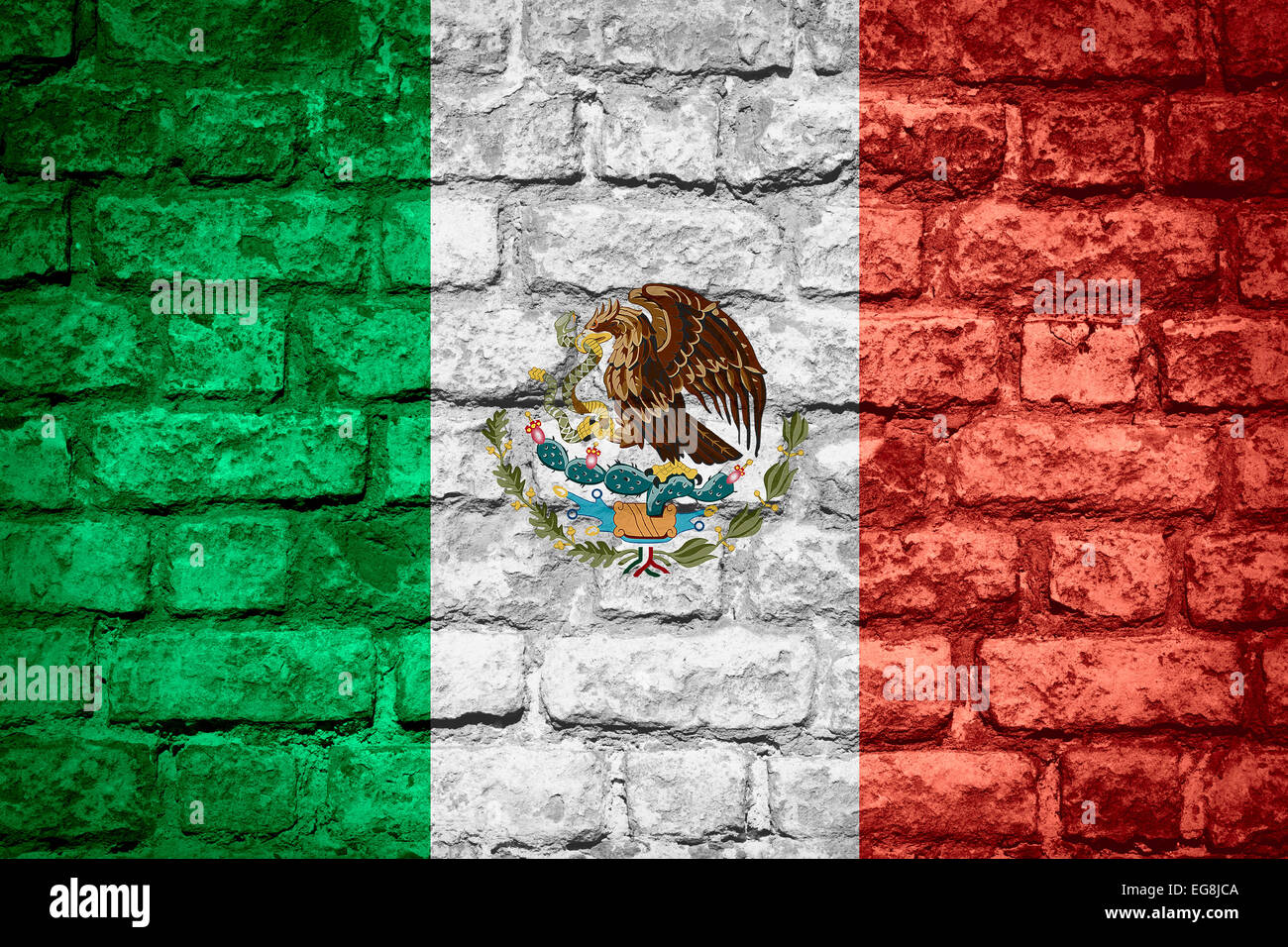 Bandiera del Messico o messicano banner sulla texture di mattoni Foto Stock