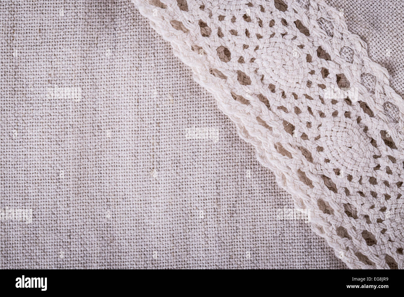 La texture di sfondo in tela di tessuto di lino bianchi Foto Stock