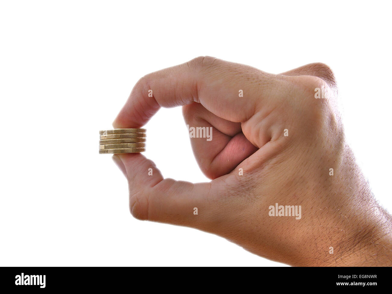 Mano d'uomo tenendo qualche euro Foto Stock