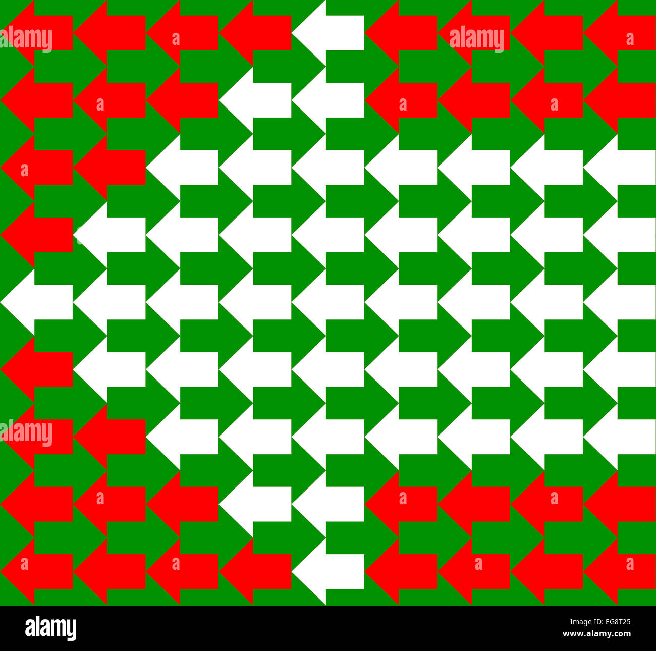Bianco, verde e rosso e le frecce che puntano in direzioni opposte, con quelli più piccoli la sagomatura di quelli più grandi, un modello senza giunture Foto Stock