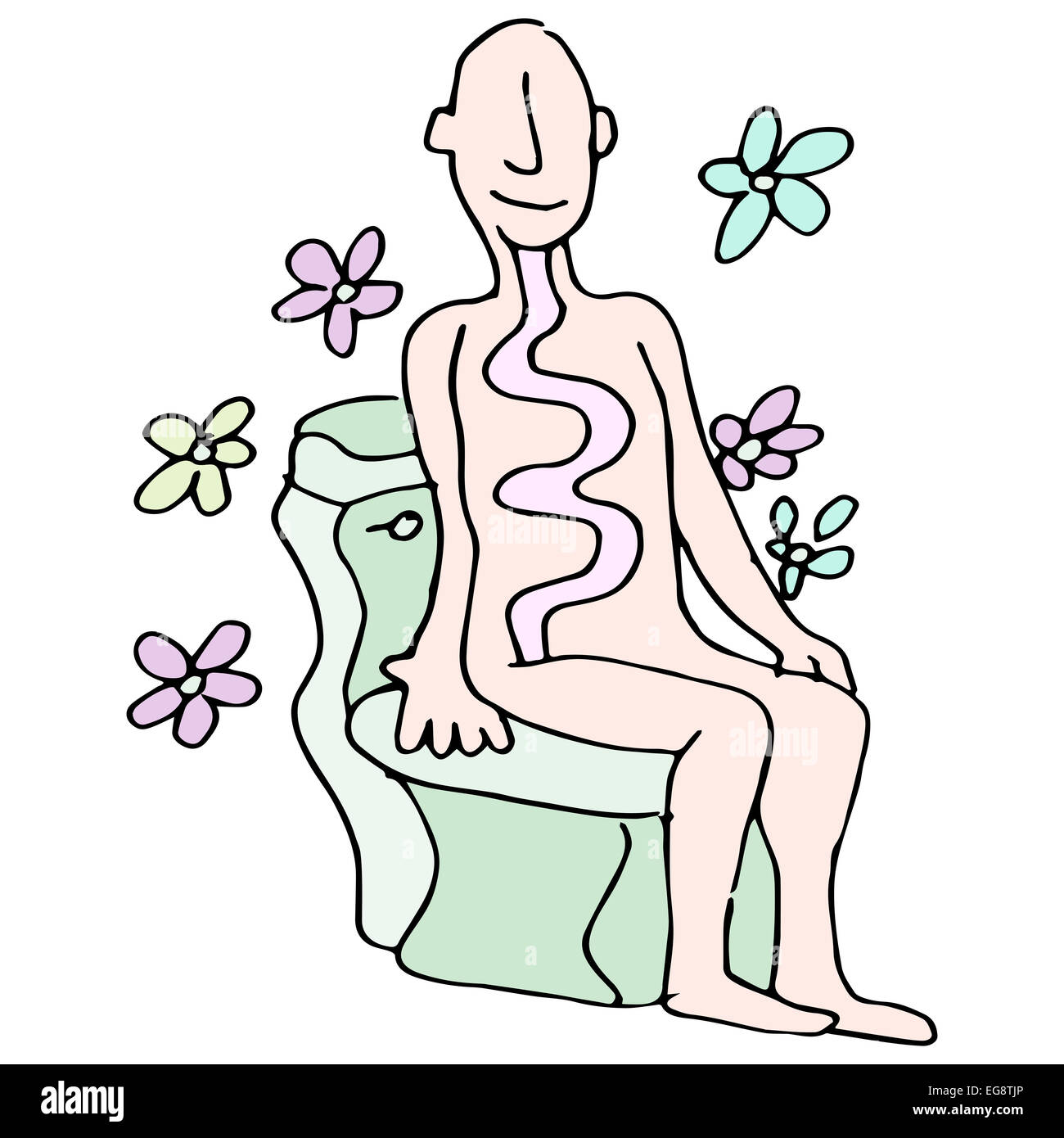 Un'immagine di un uomo avente un intestino sano movimento su di un wc. Foto Stock