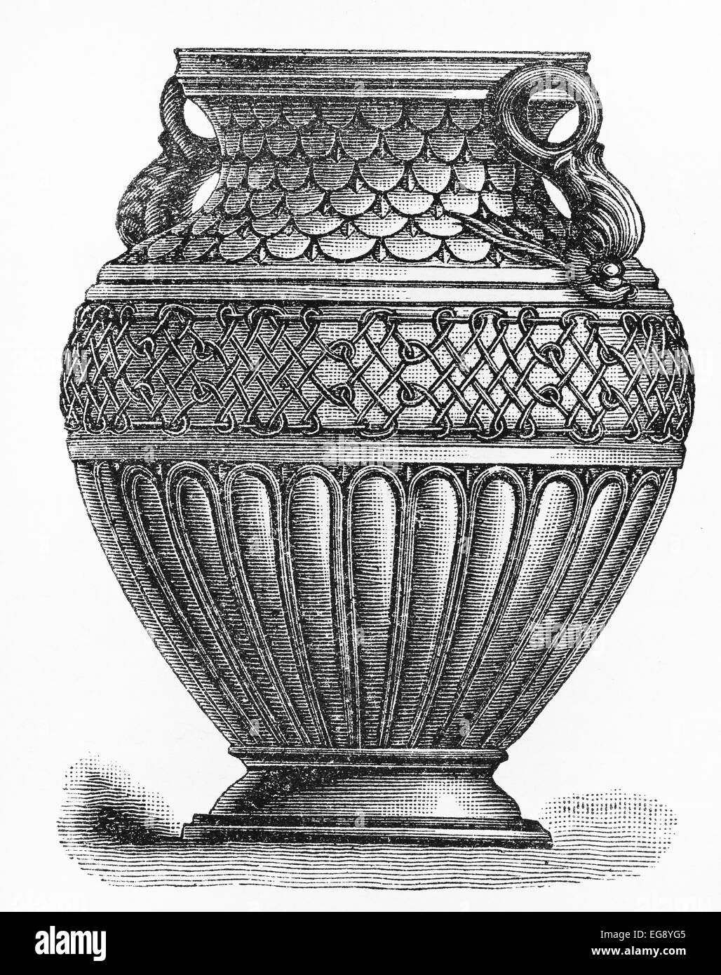 Vintage del XIX secolo vecchio disegno di una argilla smaltata urn Foto Stock