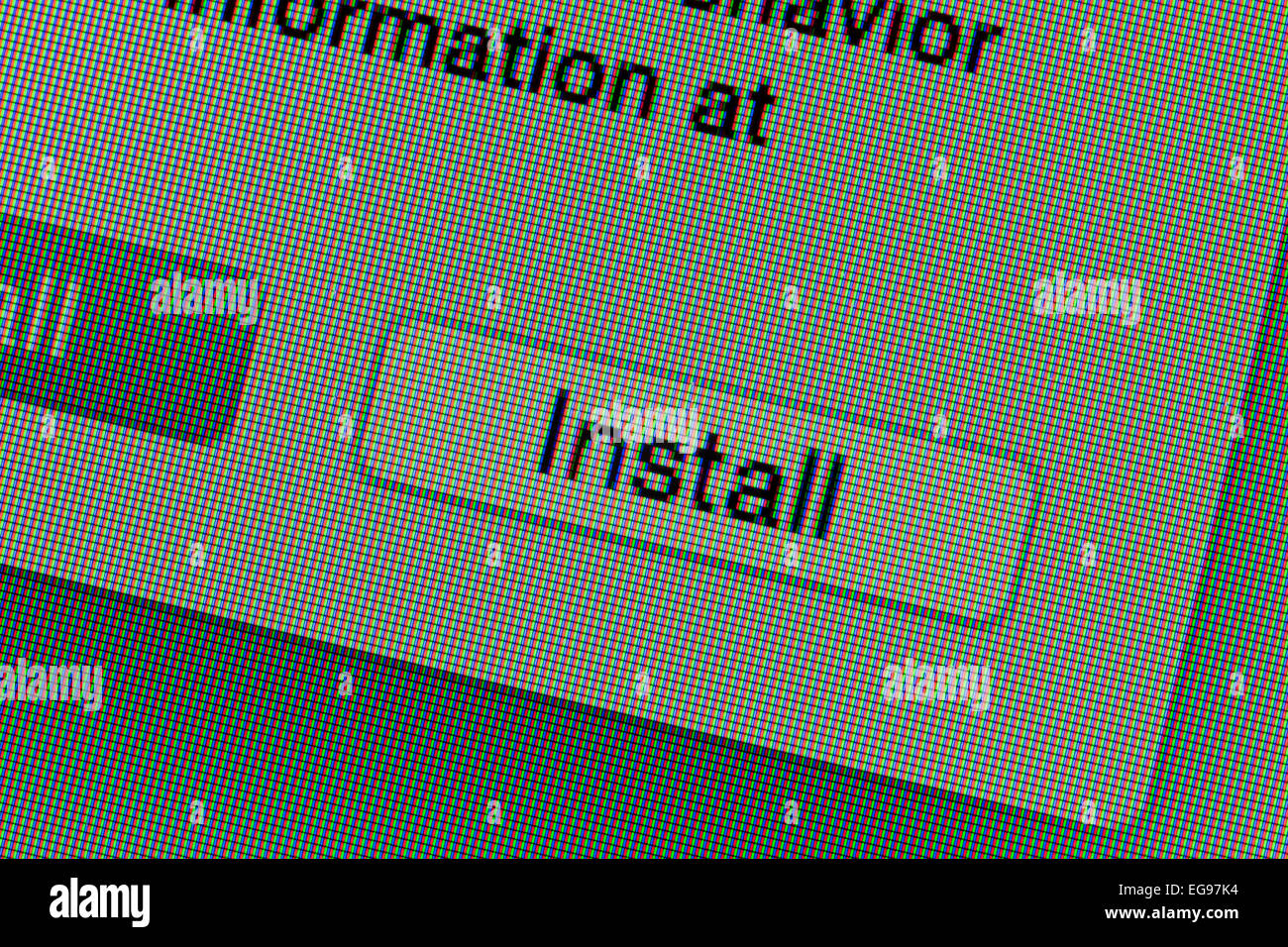 Vista dettagliata del pulsante Installa su display a cristalli liquidi dello schermo del computer Foto Stock