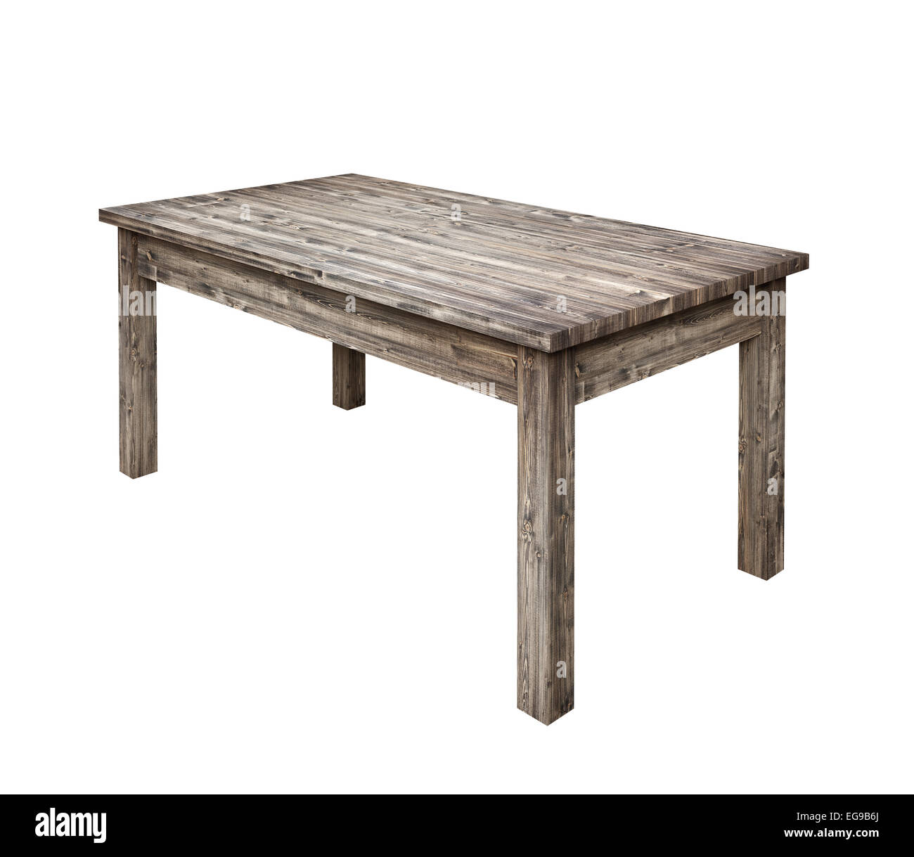 Tavolo in legno su sfondo bianco. Foto Stock