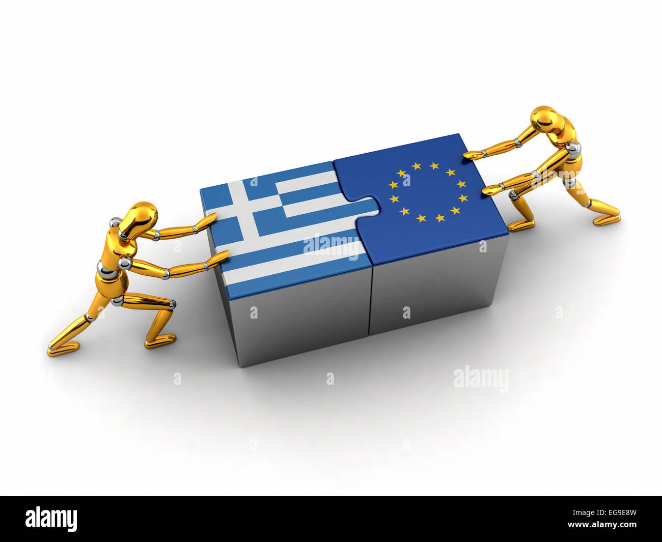 Politica o finanziaria nozione di Grecia lottando e trovare una soluzione con l'Unione europea. Foto Stock