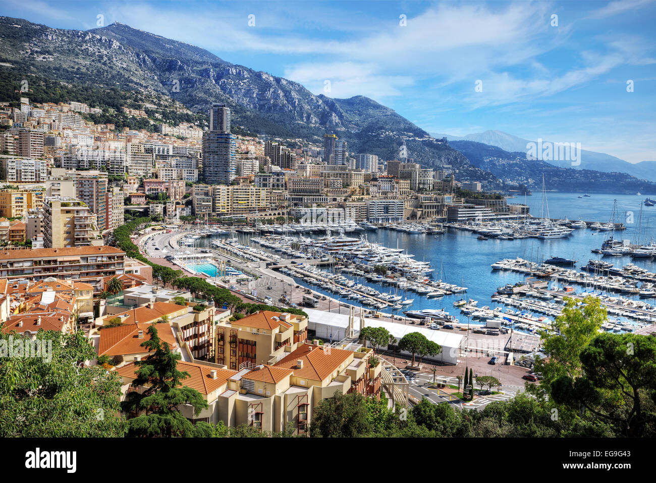 Veduta aerea di Port Hercules, la Condamine, Monte Carlo, Monaco Foto Stock