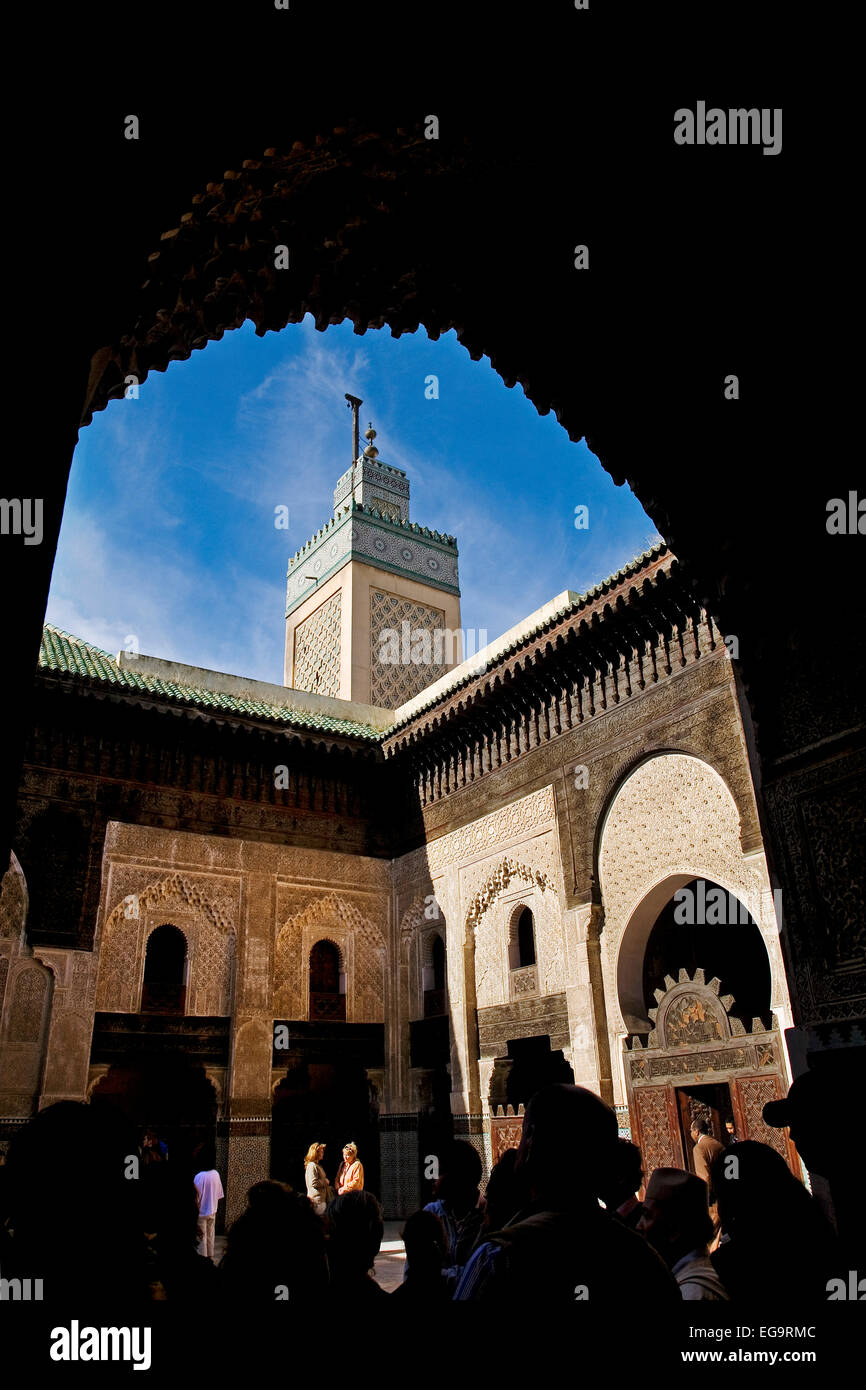 Madrasah Bou Iniania Fez Fes el Bali Marocco oratorio de la medersa bou iniania fez Fes el Bali marruecos Foto Stock