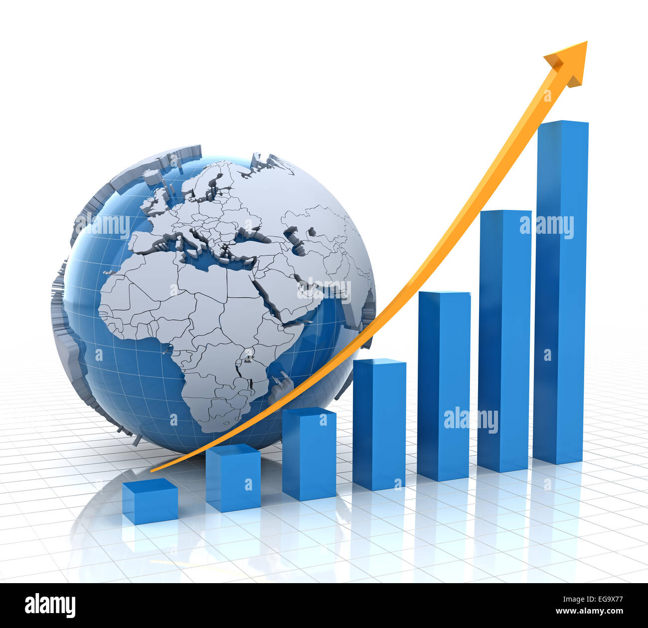 Diagramma di crescita con globo, 3D render Foto Stock