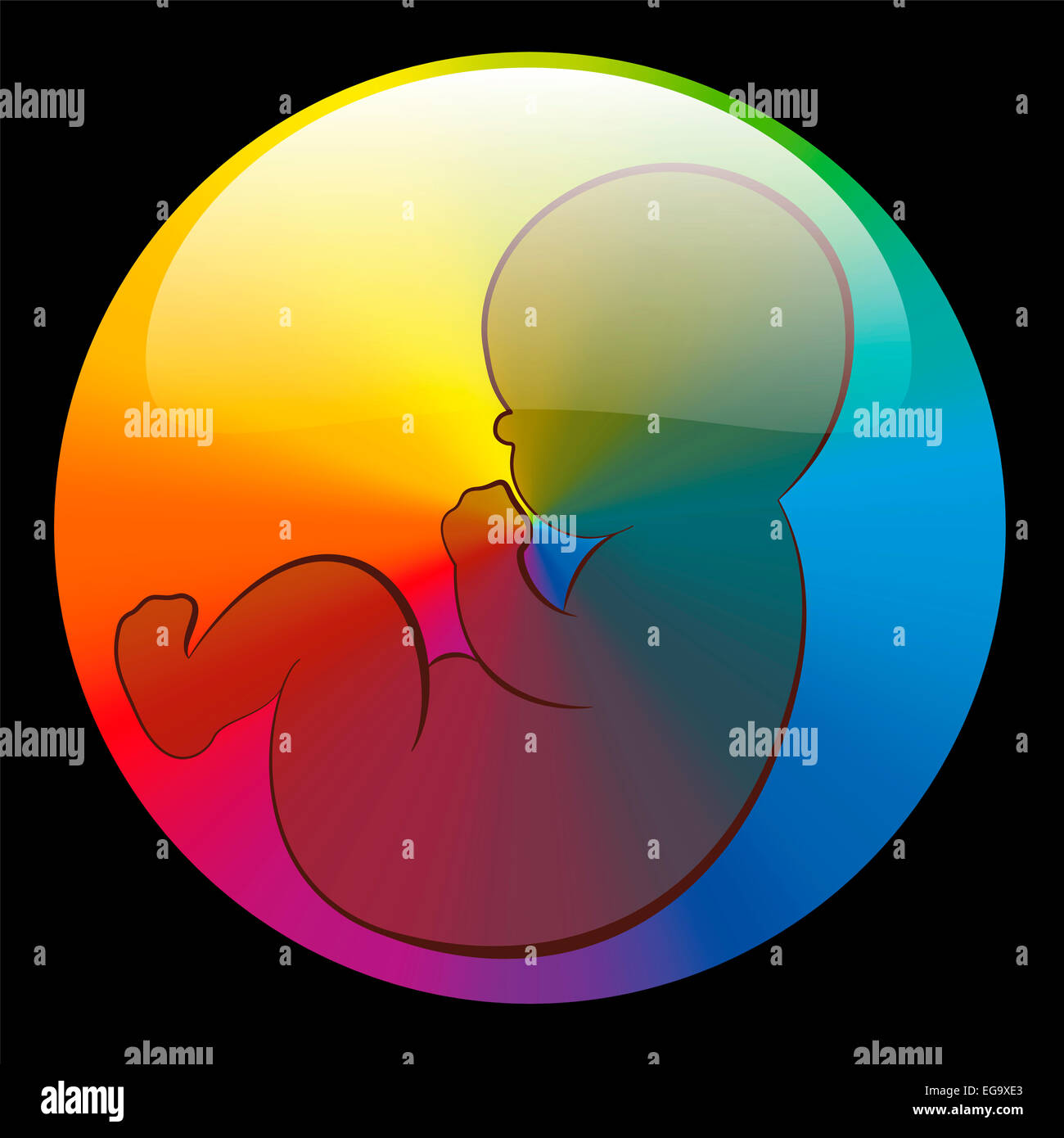 Simbolo bambino in un round arcobaleno colorato bolla lucente. Foto Stock