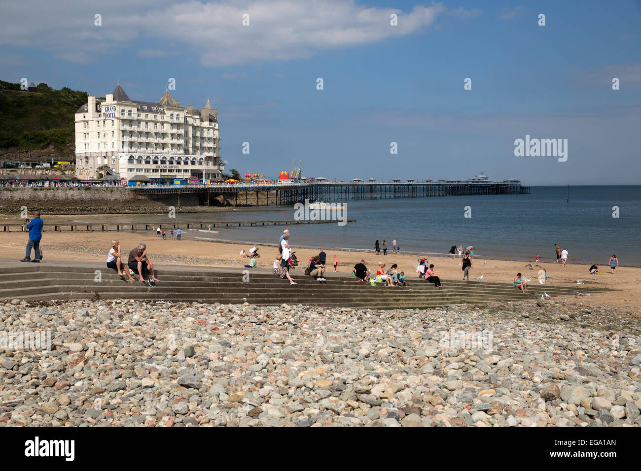 Spiaggia e Grand Hotel Llandudno, Conwy, Wales, Regno Unito, Europa Foto Stock