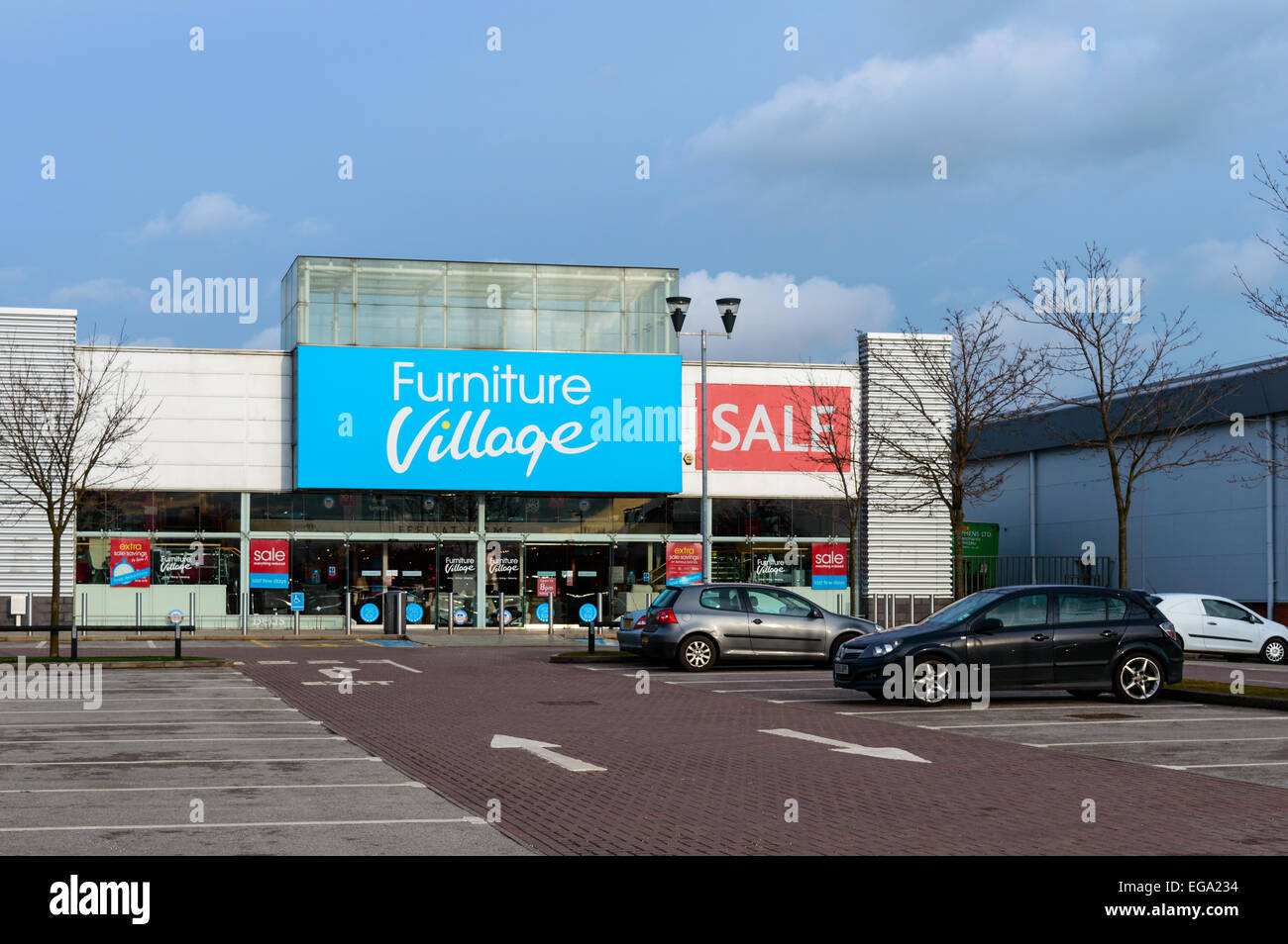 Il villaggio di mobili store al Castle Marina Retail Park, il castello di Bridge Road, Nottingham, NG7 1GX, Regno Unito. Il 20 febbraio Foto Stock