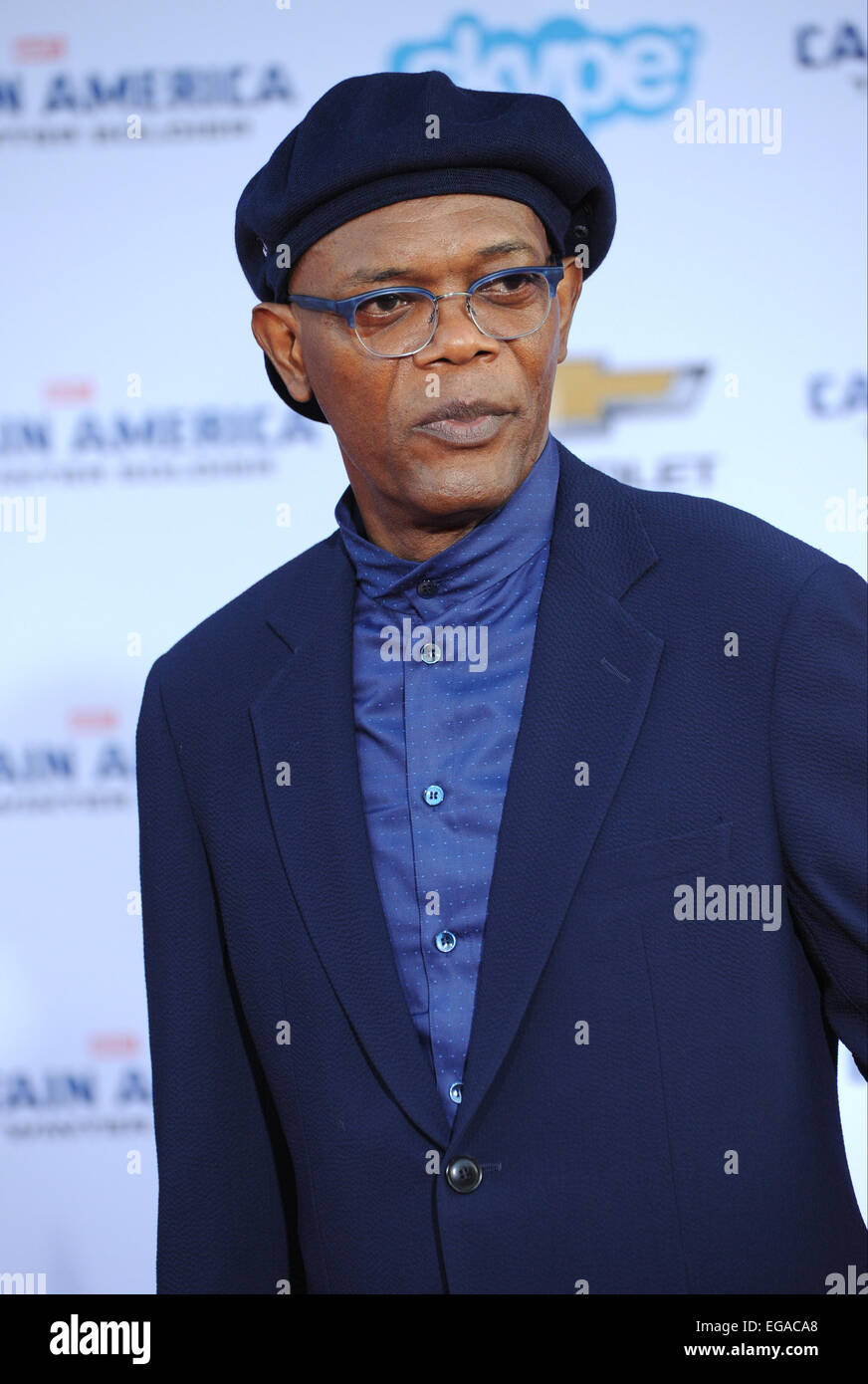 LOS ANGELES, CA - MARZO 13, 2014: Samuel L. Jackson alla premiere mondiale del suo film 'Captain America: il Winter Soldier" al El Capitan Theater di Hollywood. Foto Stock