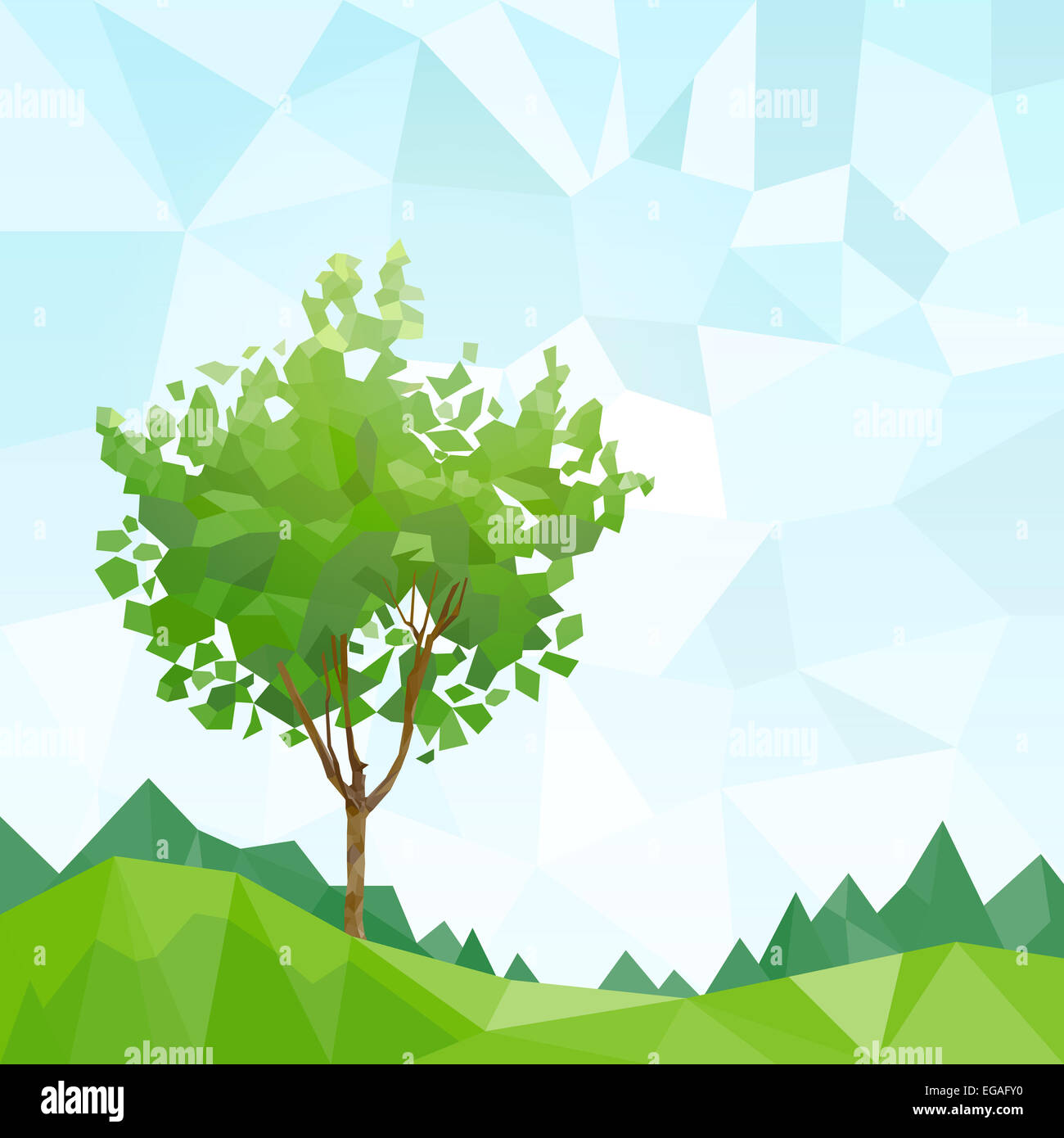 Albero foglie verdi poligono grafica con spazio di copia Foto Stock