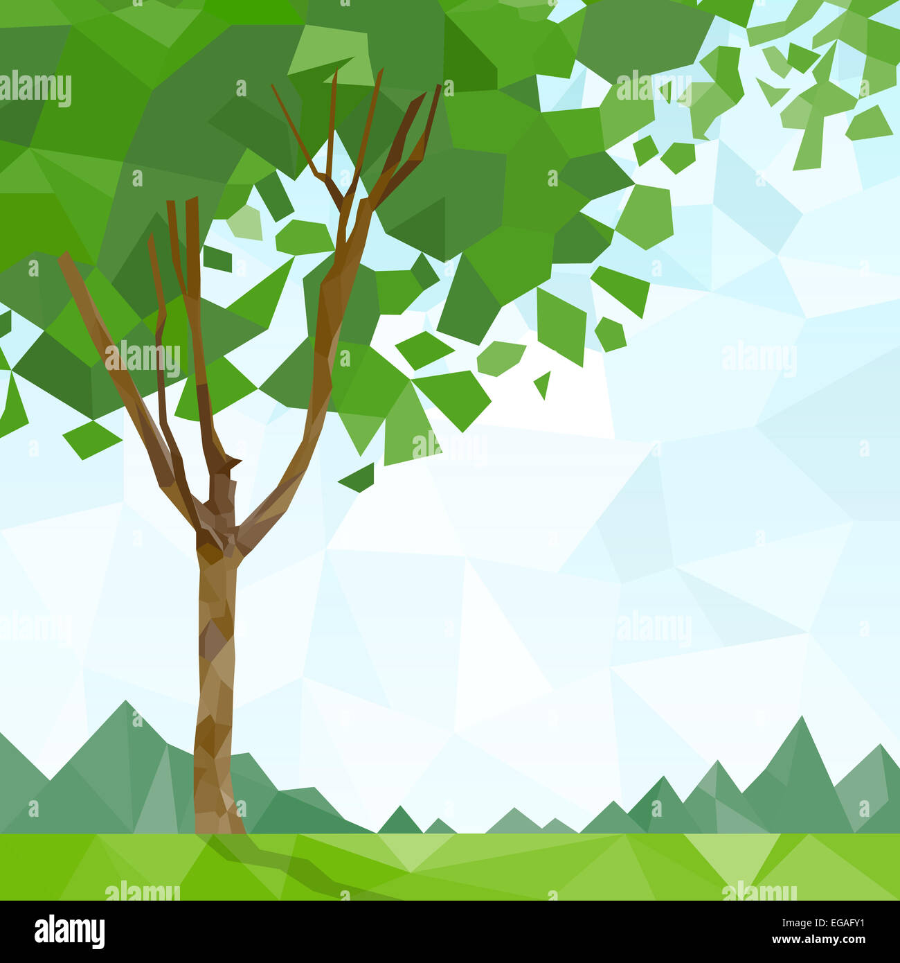 Albero foglie verdi poligono grafica con spazio di copia Foto Stock