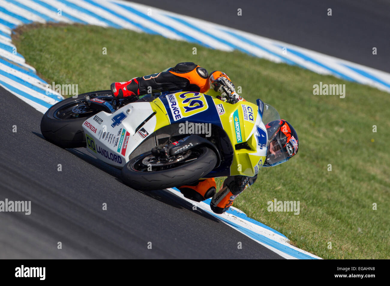 Phillp Island Grand Prix Circuit, Australia. Sabato 21 Febbraio, 2015. Libere 3. Gino Rea, CIA padroni di casa Honda assicurazione mondiale Supersport Team. Rea finito terzo più veloce in generale nella sessione con un miglior tempo di 1'33.789. Credito: Russell Hunter/Alamy Live News Foto Stock