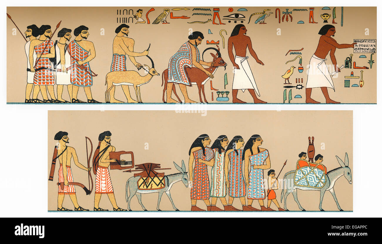 Popolazione semitica da Syria-Canaan invadendo l'Egitto, tomba muro a Beni Hassan, 1700 B.C, Einwanderung semitischer Familien in Ägypte Foto Stock