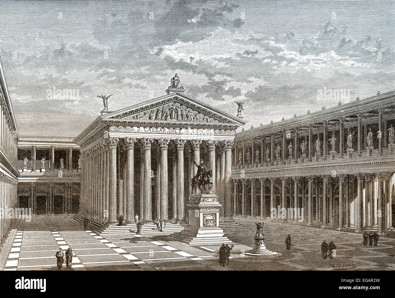La ricostruzione, il Foro di cesare o Forum Iulium nella Roma antica Foto Stock