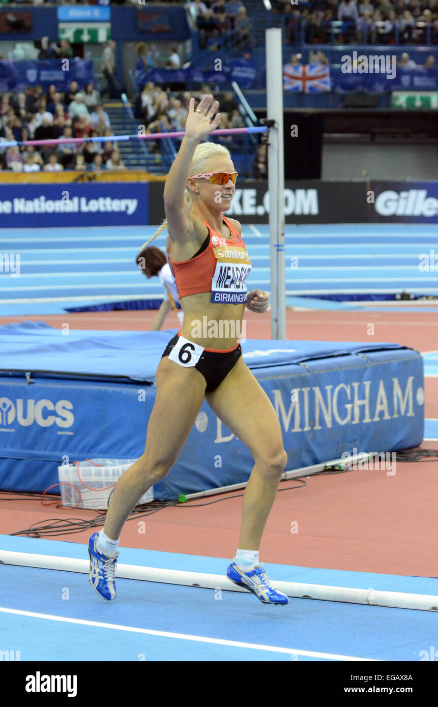 Birmingham, Regno Unito. Il 21 febbraio, 2015. Barclaycard Arena di Birmingham, Regno Unito, 21 Febbraio 2015,Jenny prati compete e vince il Sainsburys di atletica leggera indoor Grand Prix di Birmingham nel womens 800m Credito: Kelly Rann/Alamy Live News Foto Stock