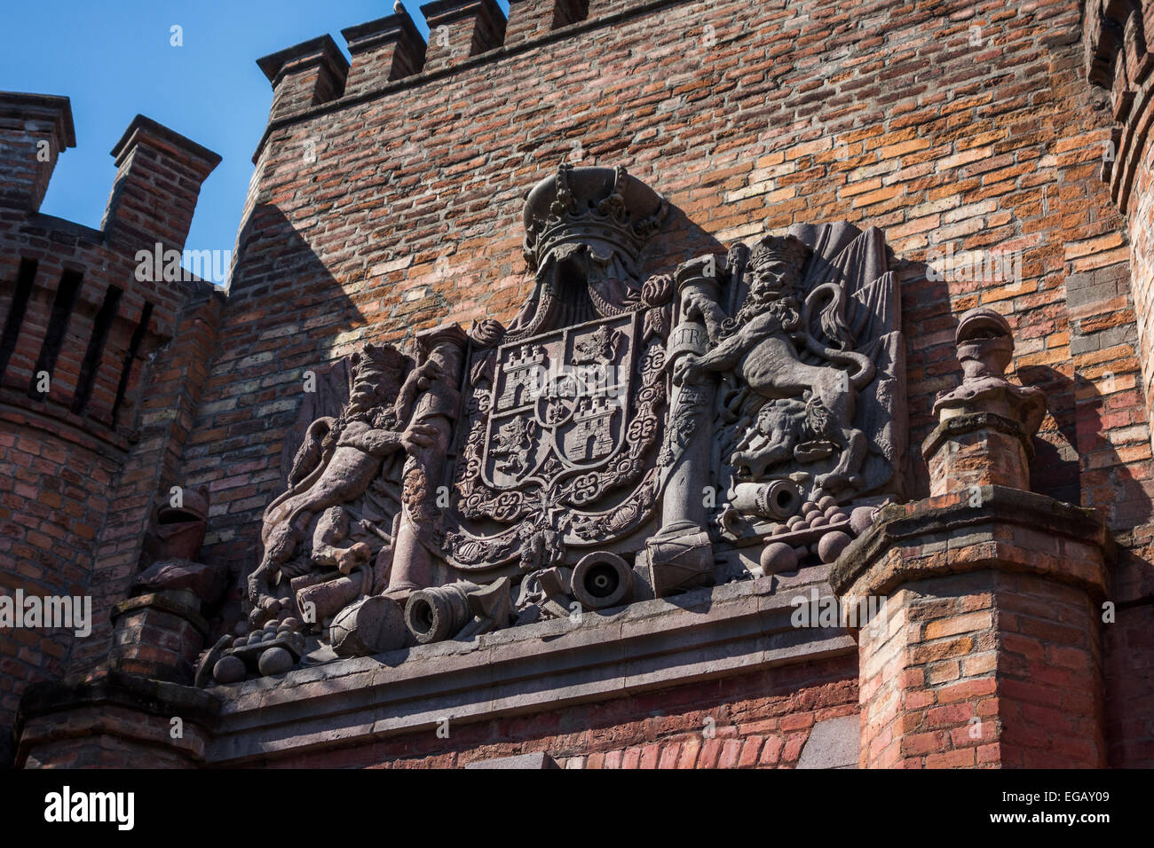 Emblema della vecchia fortezza, la collina di Santa Lucia, Santigo, Cile Foto Stock