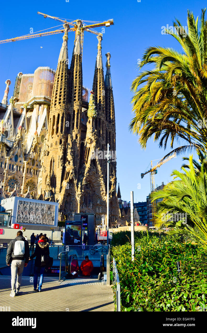 La Sagrada Familia progettata da Antoni Gaudi architetto. Barcellona, in Catalogna, Spagna. Foto Stock