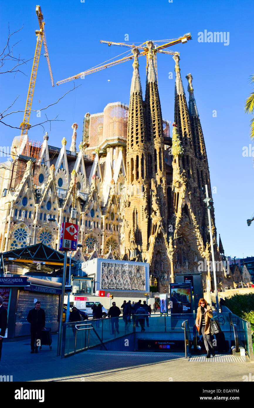 La Sagrada Familia progettata da Antoni Gaudi architetto. Barcellona, in Catalogna, Spagna. Foto Stock