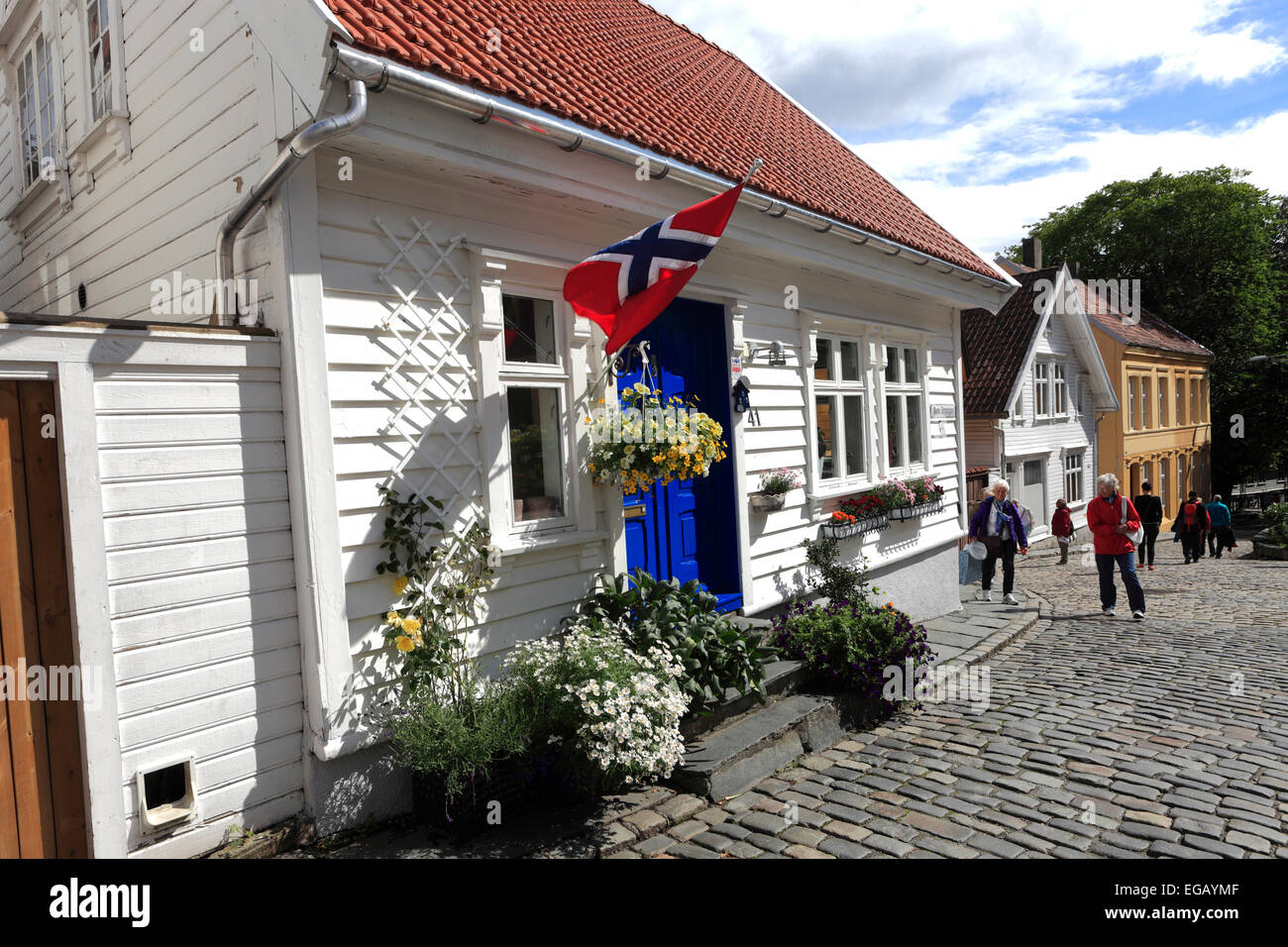 Legno bianco edifici della Città Vecchia (Gamle Stavanger), Stavanger città, Fiordi Occidentali, Norvegia, Scandinavia, Europa Foto Stock