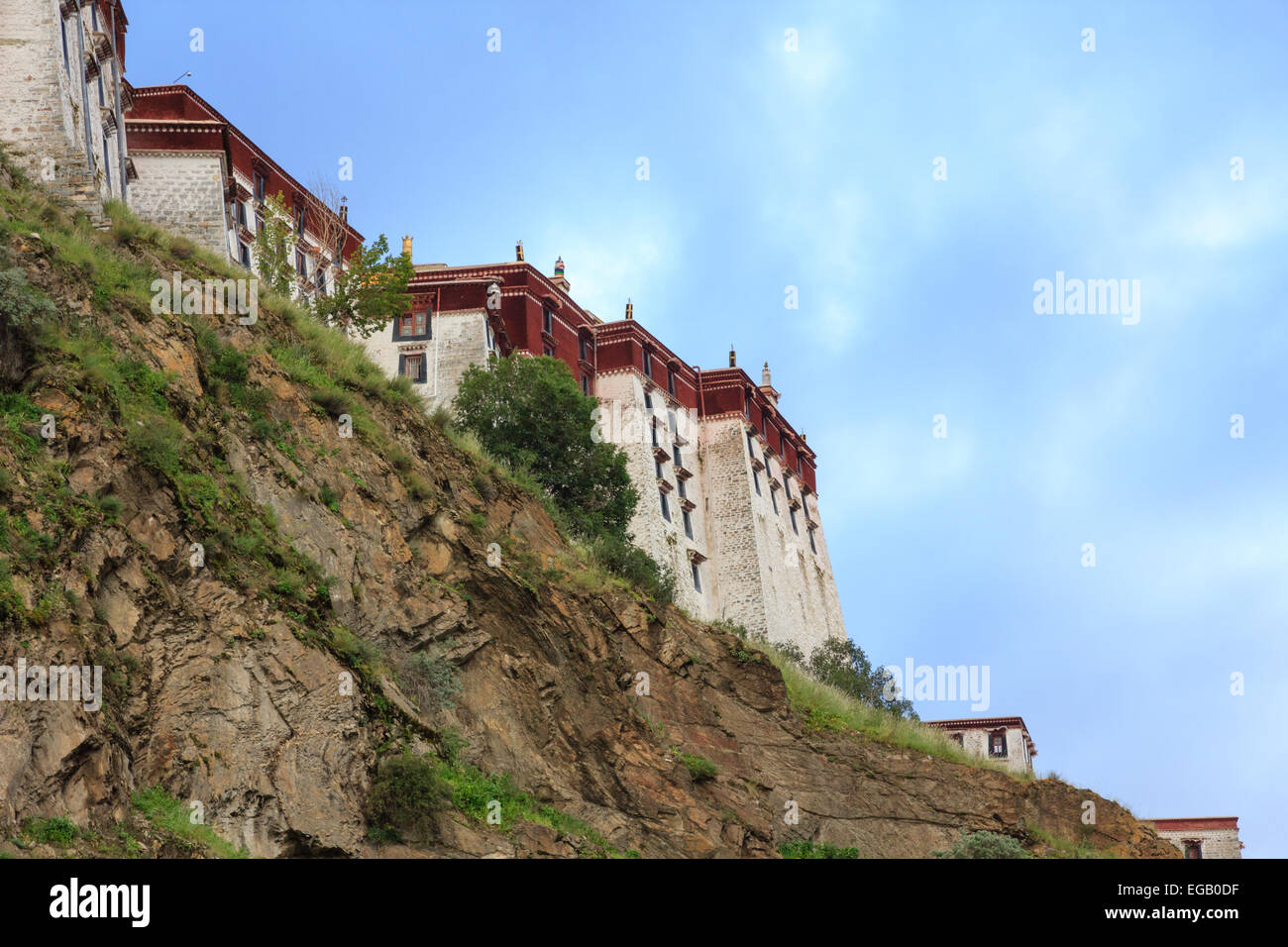 Il retro del palazzo del Potala a Lhasa con una parete di roccia nella parte anteriore Foto Stock