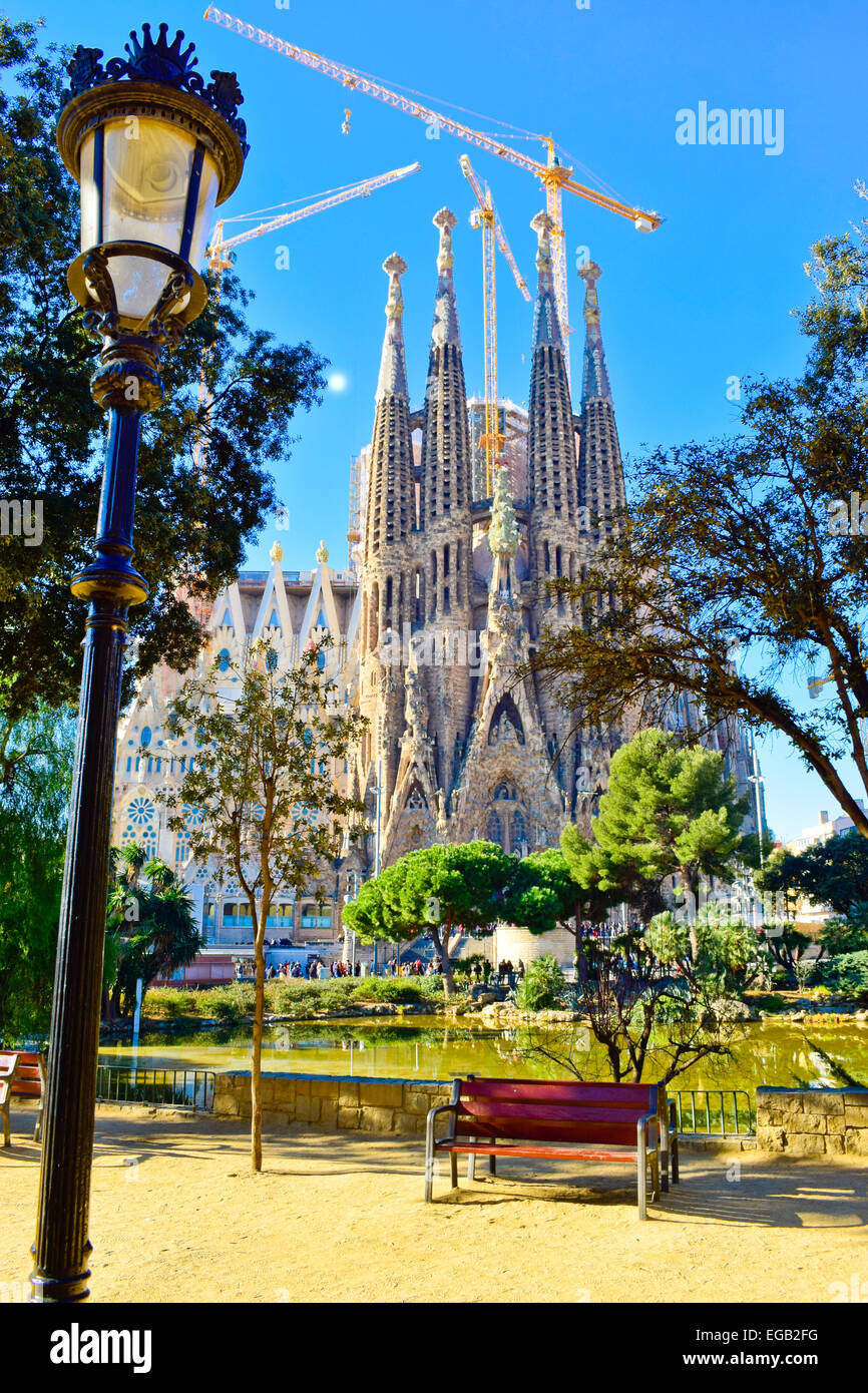 La Sagrada Familia progettata da Antoni Gaudi architetto. Barcellona, in Catalogna, Spagna. Foto Stock