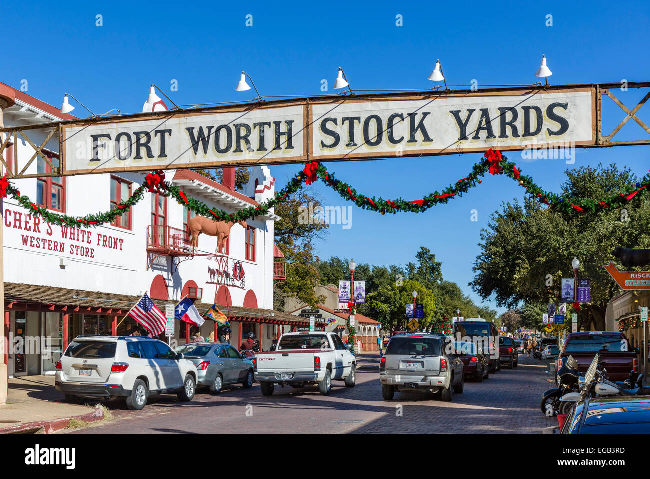 Exchange Avenue in Fort Worth Stockyards distretto, FT Worth, Texas, Stati Uniti d'America Foto Stock