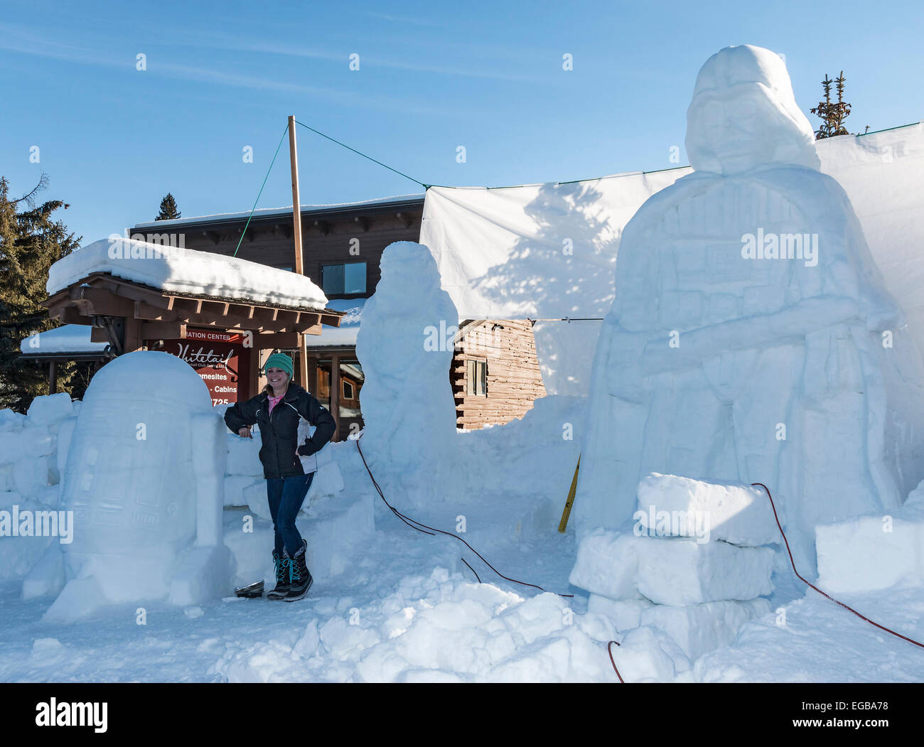 Darth Vader (Star Wars) scultura di neve creato per McCall invernale del carnevale, McCall, Idaho. Foto Stock