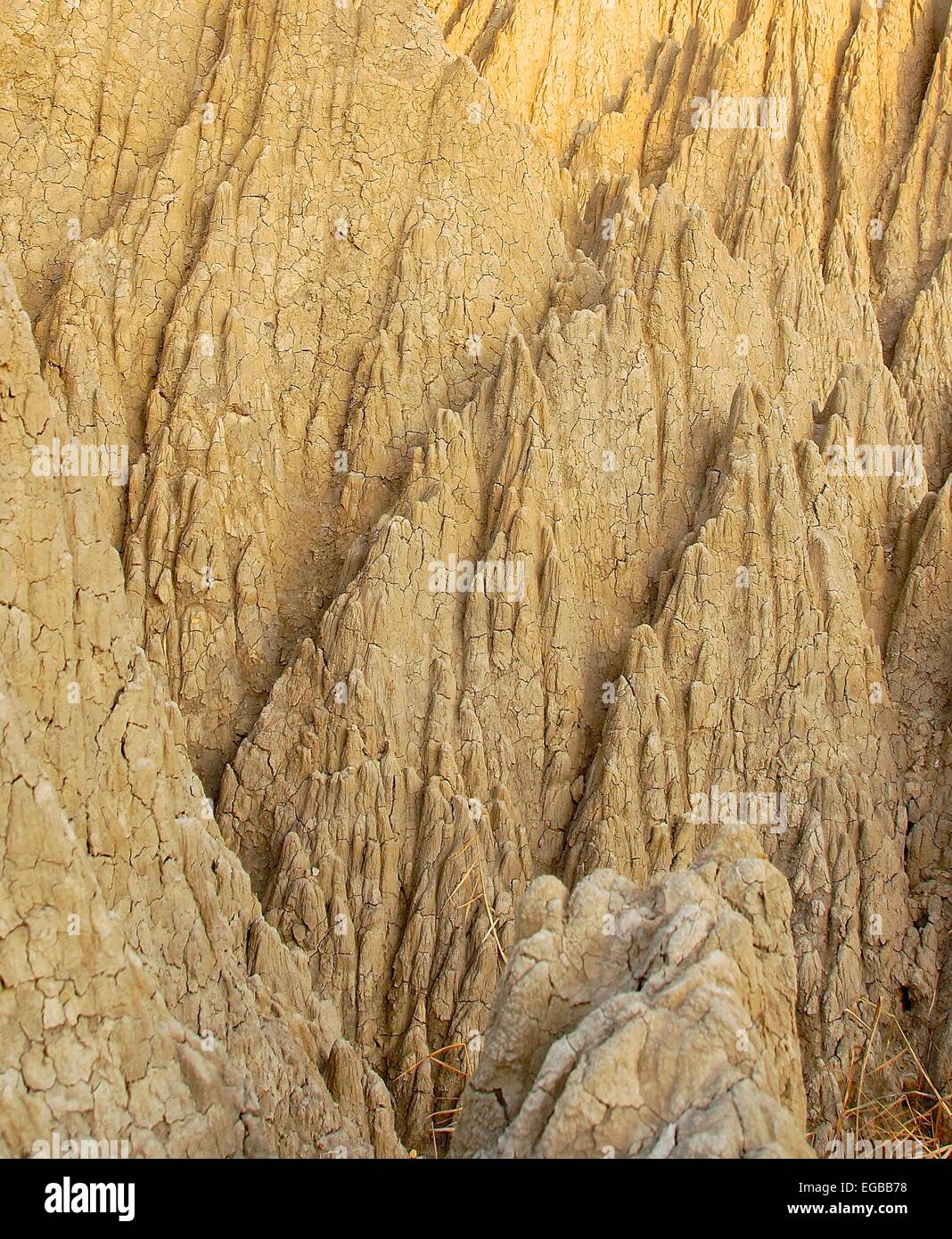 La vista ravvicinata di formazioni badland nel sud di Taiwan Foto Stock