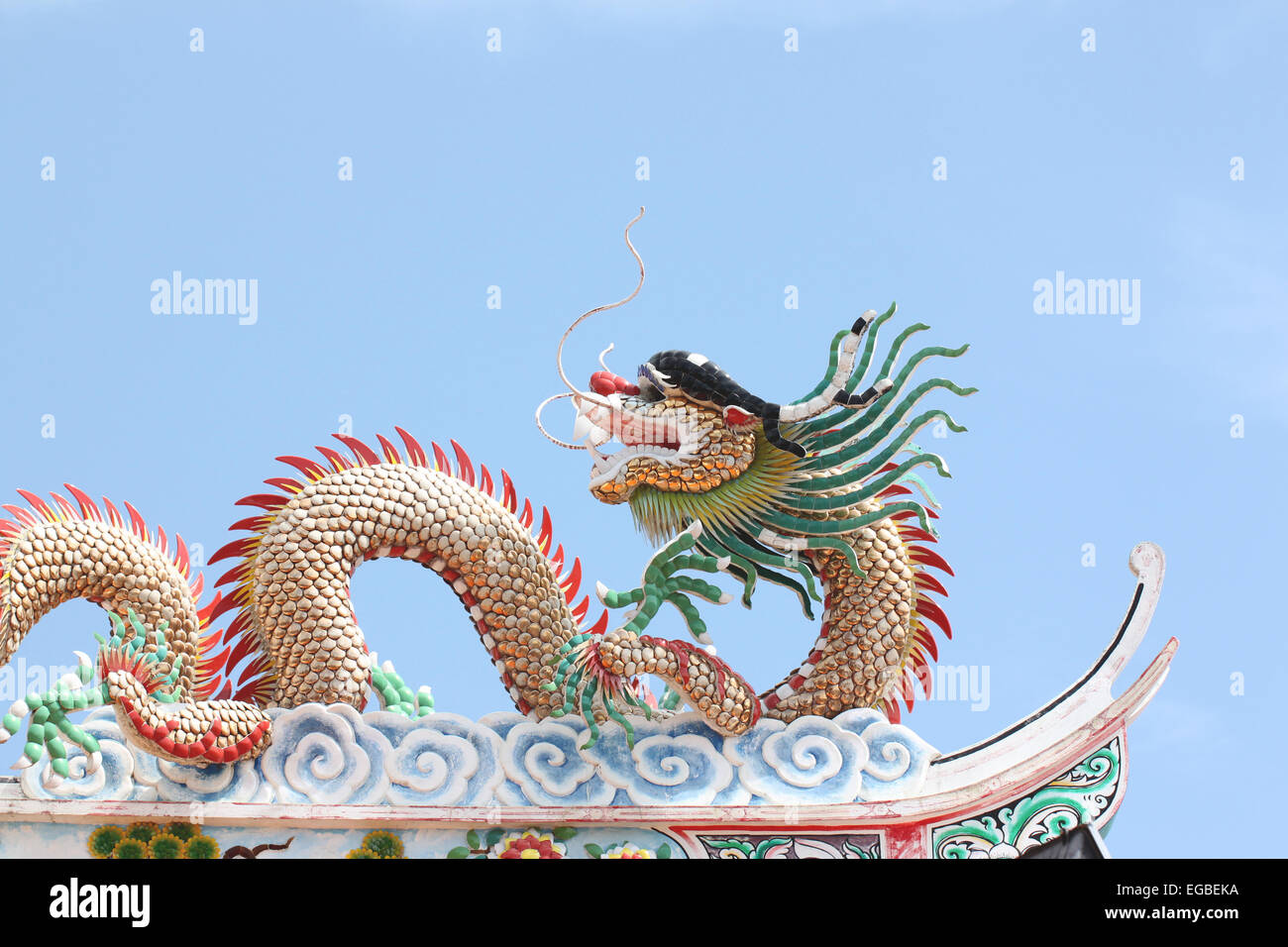 Dragon scultura in tempio Cinese sul cielo blu sullo sfondo,della Thailandia. Foto Stock