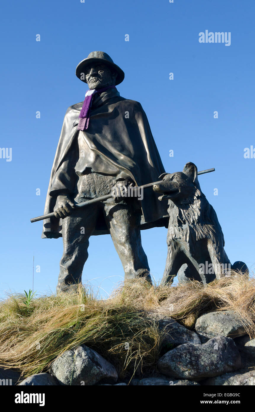Statua di bronzo di drover e cane, Feilding, Isola del nord, Nuova Zelanda Foto Stock