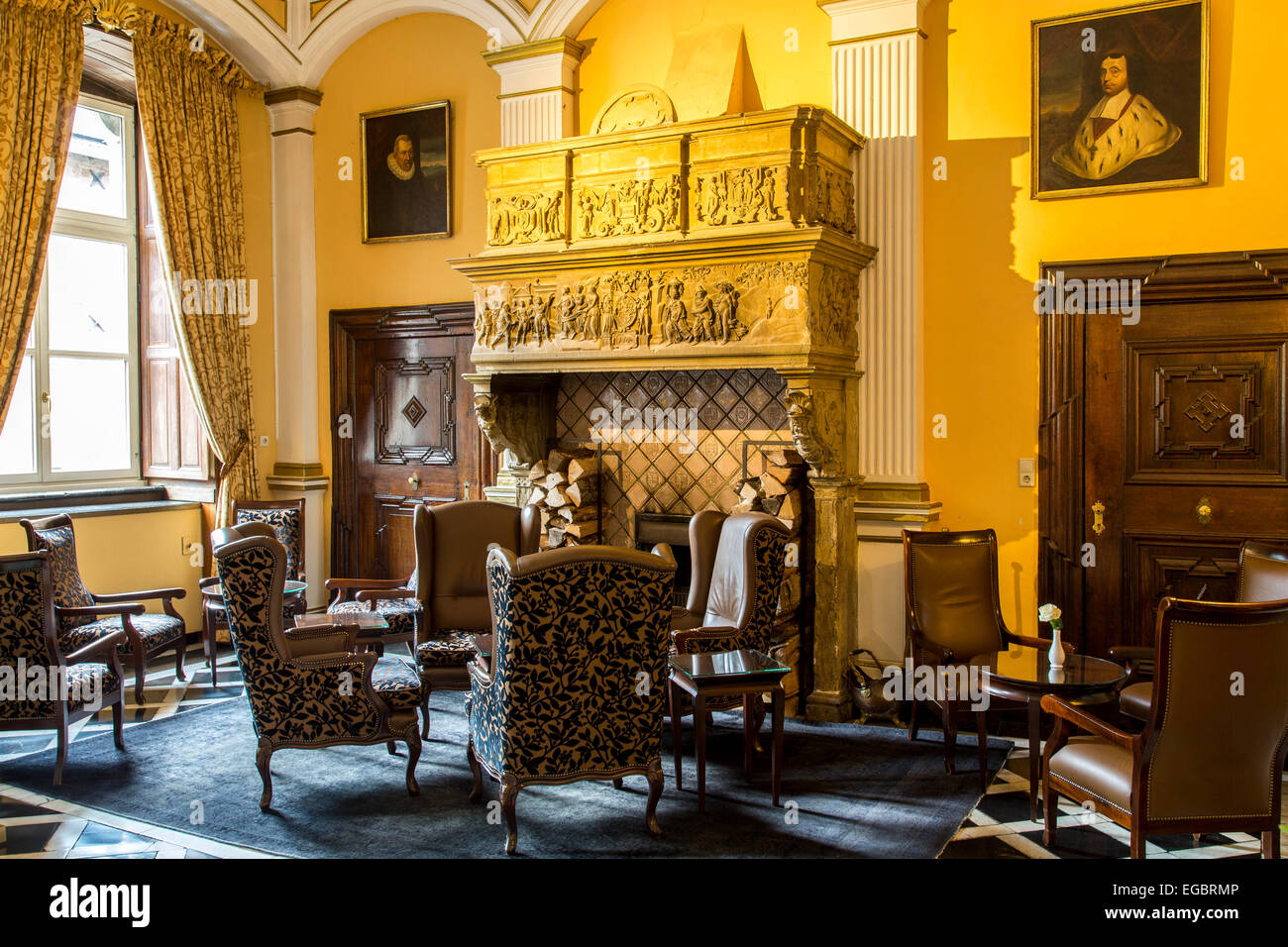 Hotel 'Schloss Hugenpoet' un castello d'acqua, oggi un hotel di lusso, hall, Foto Stock