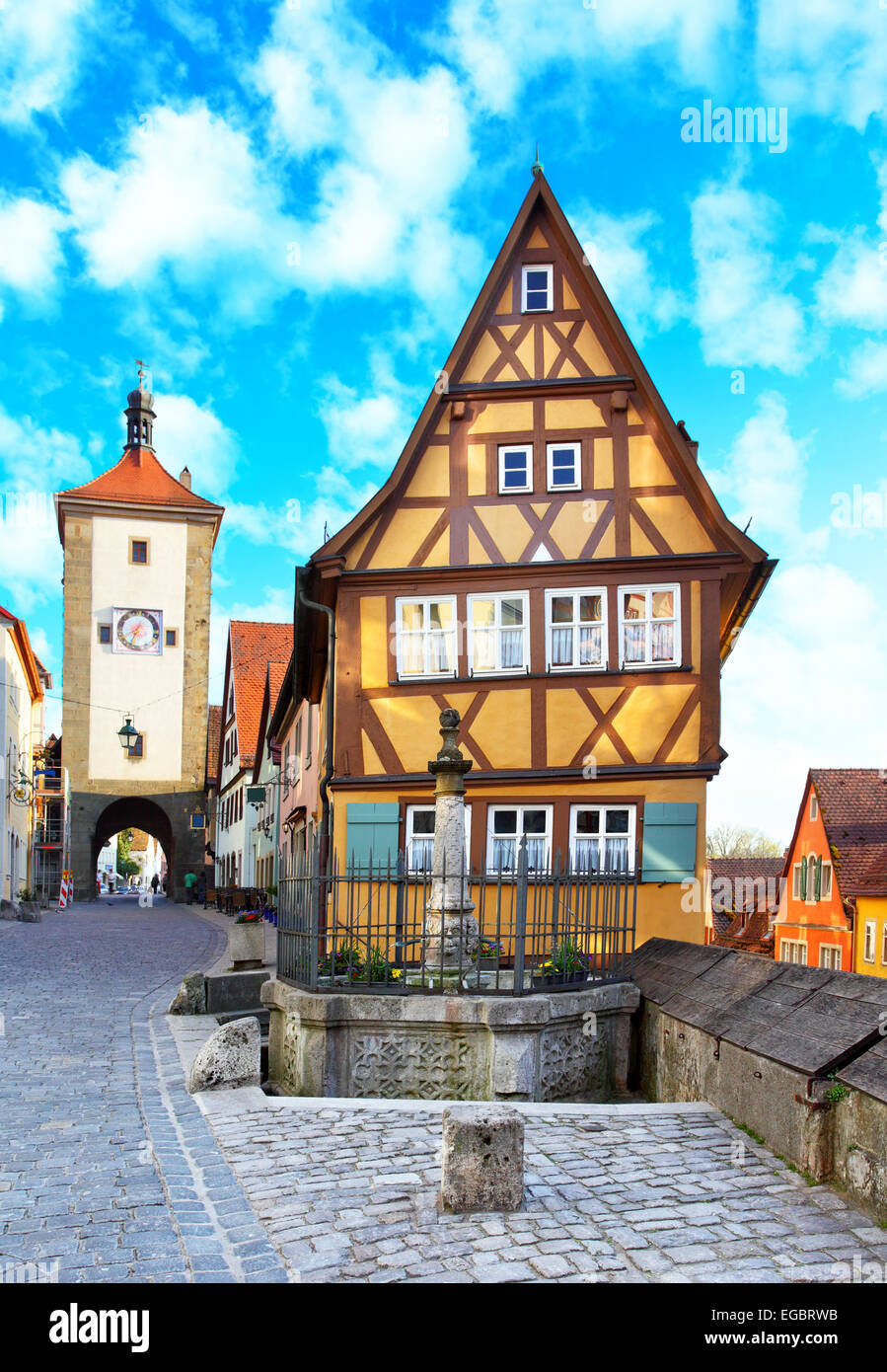 Old Street a Rothenburg ob der Tauber, Baviera, Germania Foto Stock