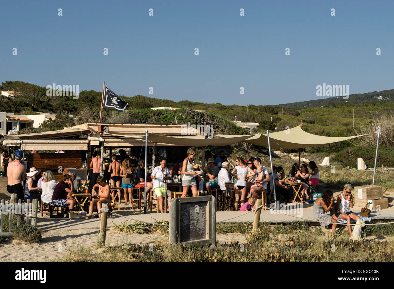 Pirata Bus , il Beach Bar, Formentera, Spagna Foto Stock