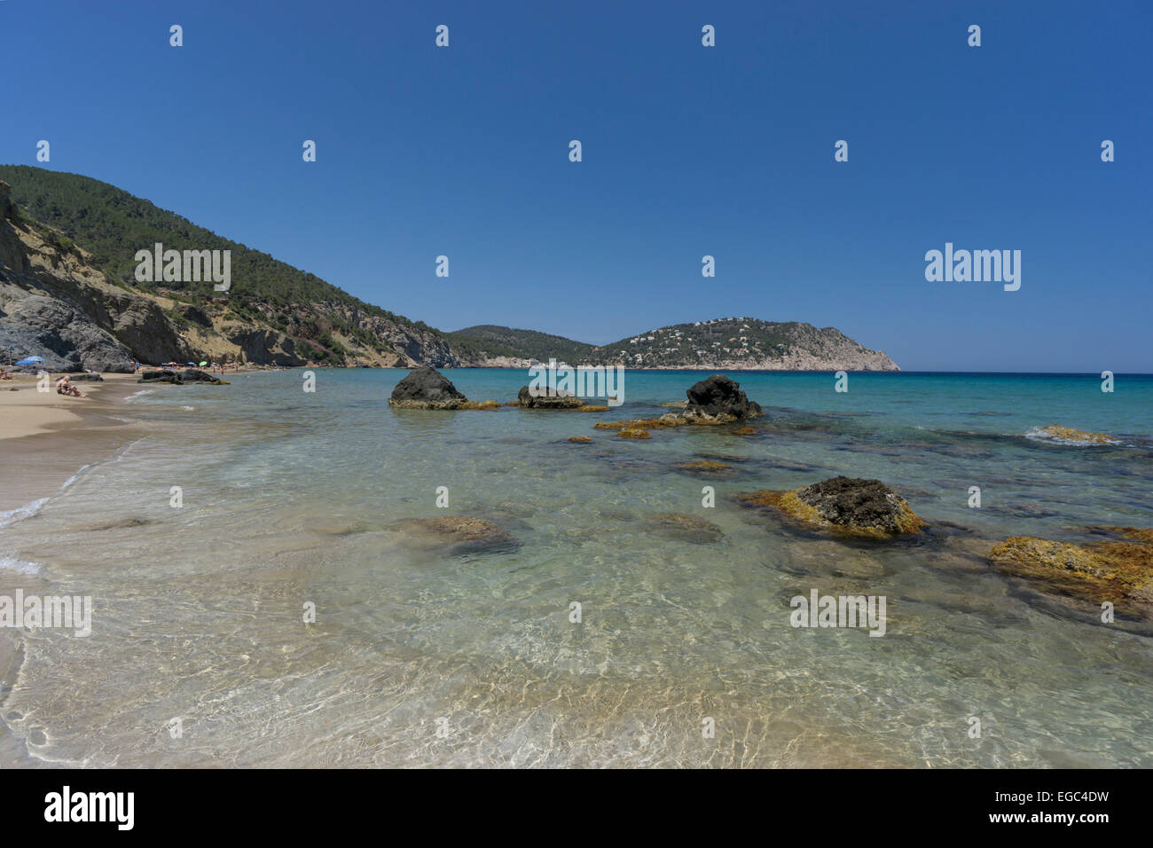 Agua Spiaggia Blanca, Ibiza, Spagna, isole Baleraric Foto Stock