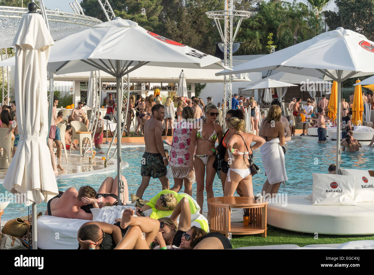 Ocean Beach Club di San Antonio, Ibiza, Spagna Foto Stock