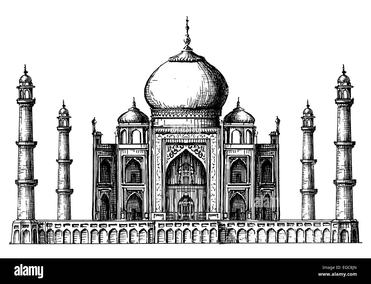 Architettura dell'India su uno sfondo bianco. illustrazione vettoriale Foto Stock