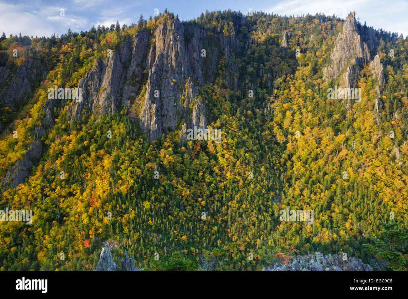 Tacca Dixville parco dello stato in New Hampshire USA da un punto panoramico lungo la cresta sanguinarie Trail durante i mesi di autunno Foto Stock