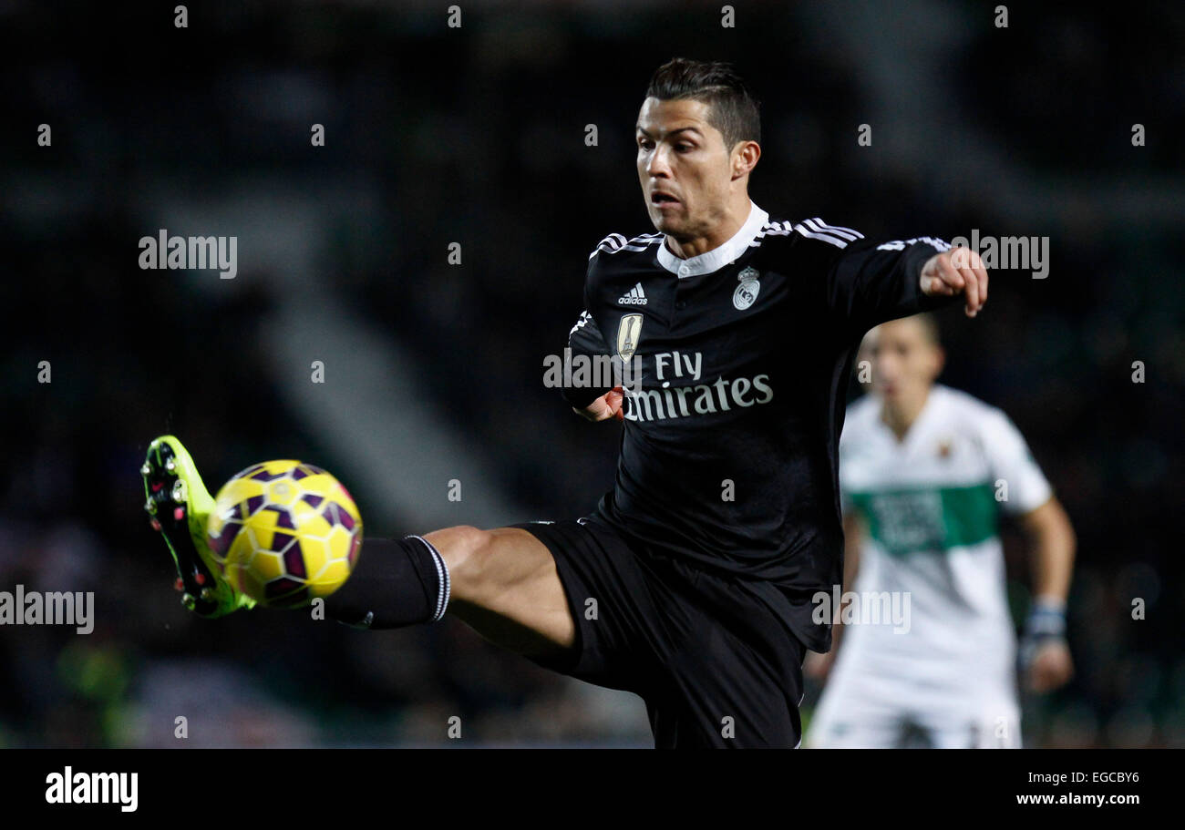 Elche, Spagna. Il 22 febbraio, 2015. La Liga partita di calcio tra Elche CF vs Real Madrid. Cristiano Ronaldo Credito: ABEL F. ROS/Alamy Live News Foto Stock