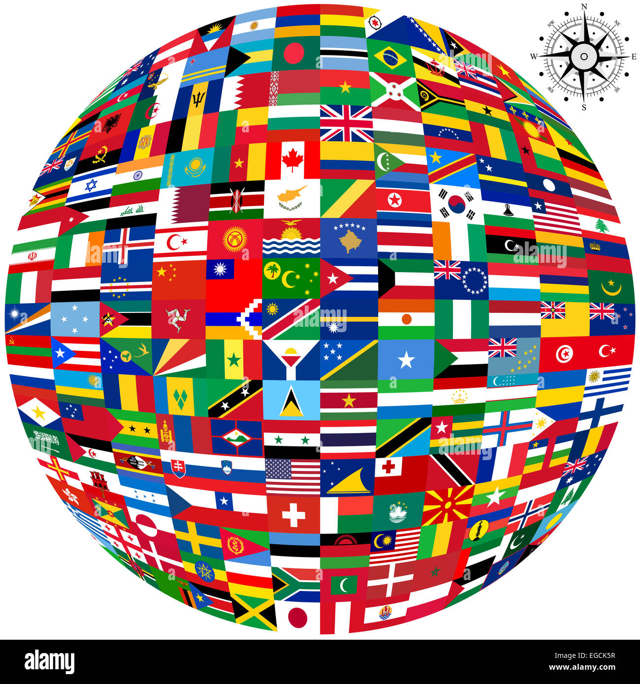 Bandiere del mondo e la mappa su sfondo bianco. Illustra il vettore