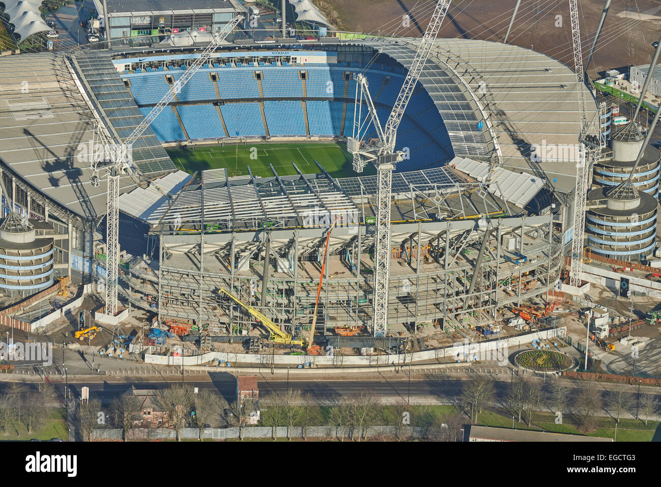 Fotografia aerea della Etihad Stadium e Manchester City Calcio Club Foto Stock