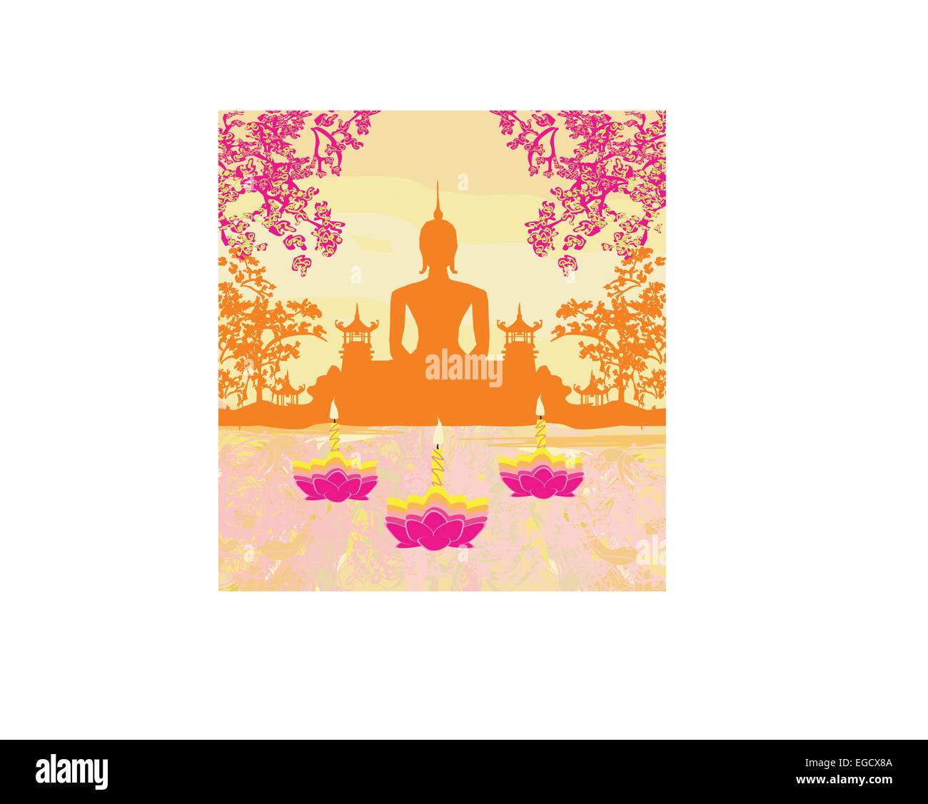 Sukhothai Loy Krathong festival , Silhouette di un buddha Illustrazione Vettoriale