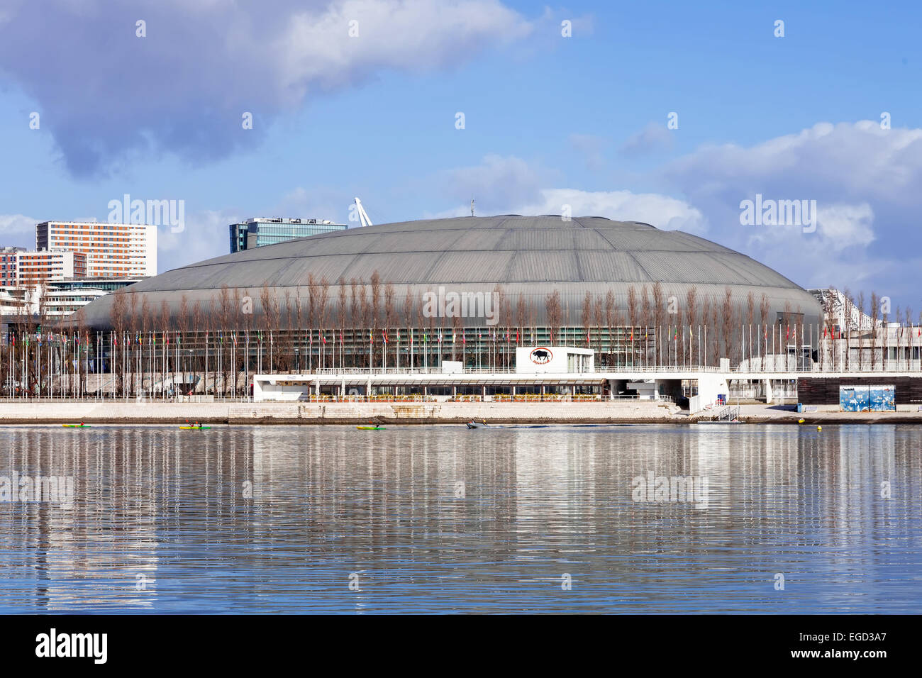 Atlantico Pavilion (Pavilhão Atlântico) nel Parco delle Nazioni (Parque das Nações Lisbona). Proiettata da Regino Cruz per l Expo98. Foto Stock