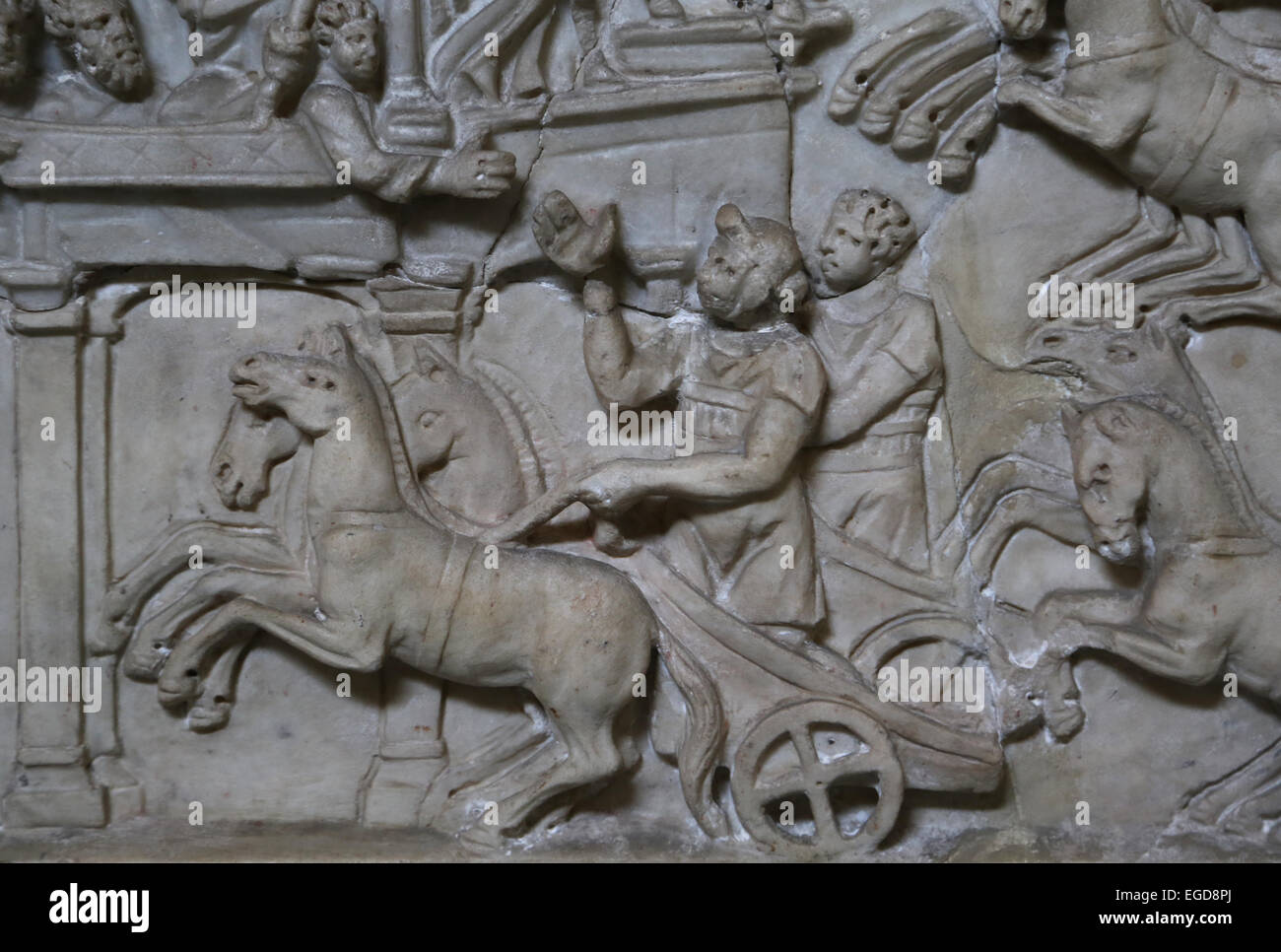 Gara delle bighe nel Circo Massimo, ROMA, 3° C. Uno dei nobili nel contenitore si estende una mano verso il victor charioteer. Foto Stock