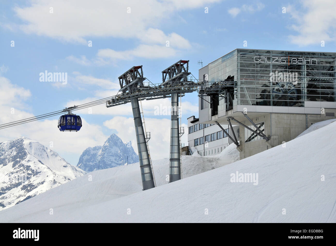 Galzig funivia, St. Anton am Arlberg, inverno in Tirolo, Austria Foto Stock